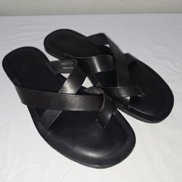 Mercanti Fiorentini Black Italian Leather Belted Toe Loop Sandals Men's Size 13 - Picture 1 of 7